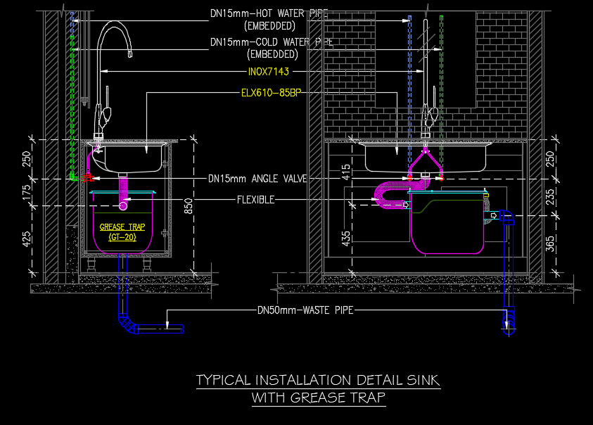 DRAWING DETAIL OF GREASE TRAP UNDER KITCHEN SINK - Mepengineerings